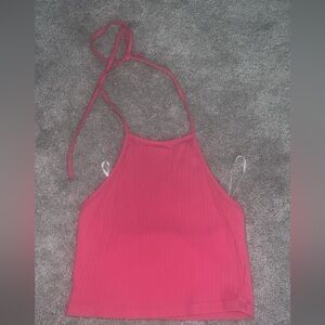 Cute Pink Ribbed Halter Top.